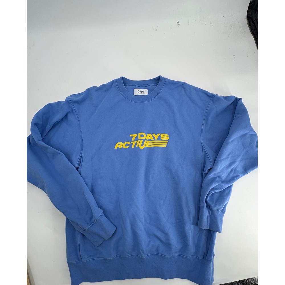 7 Days Active Blue Logo Crewneck Sweatshirt Organic Cotton Mens Medium